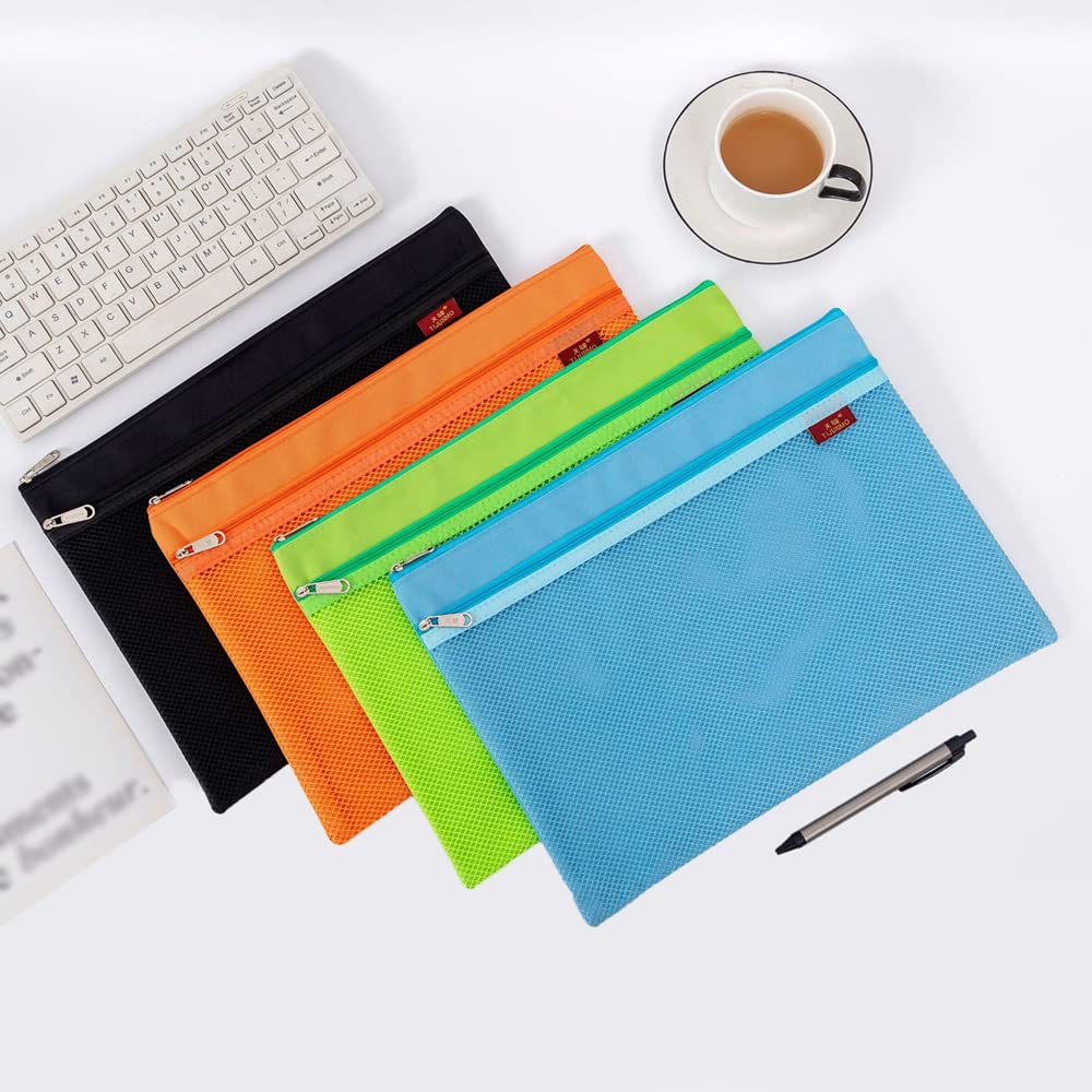 5Pcs A4 Zip Files Bags Oxford Document Pocket Cloth Double