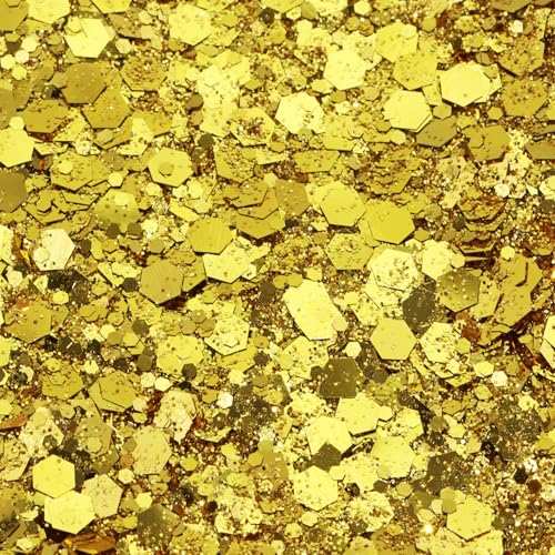 Penta Angel Chunky Glitter 50g/1.76oz Metallic Glitter Powder Craft Sequins Flakes for Resin Art Nail Makeup Face Body Festival Decoration (Gold)