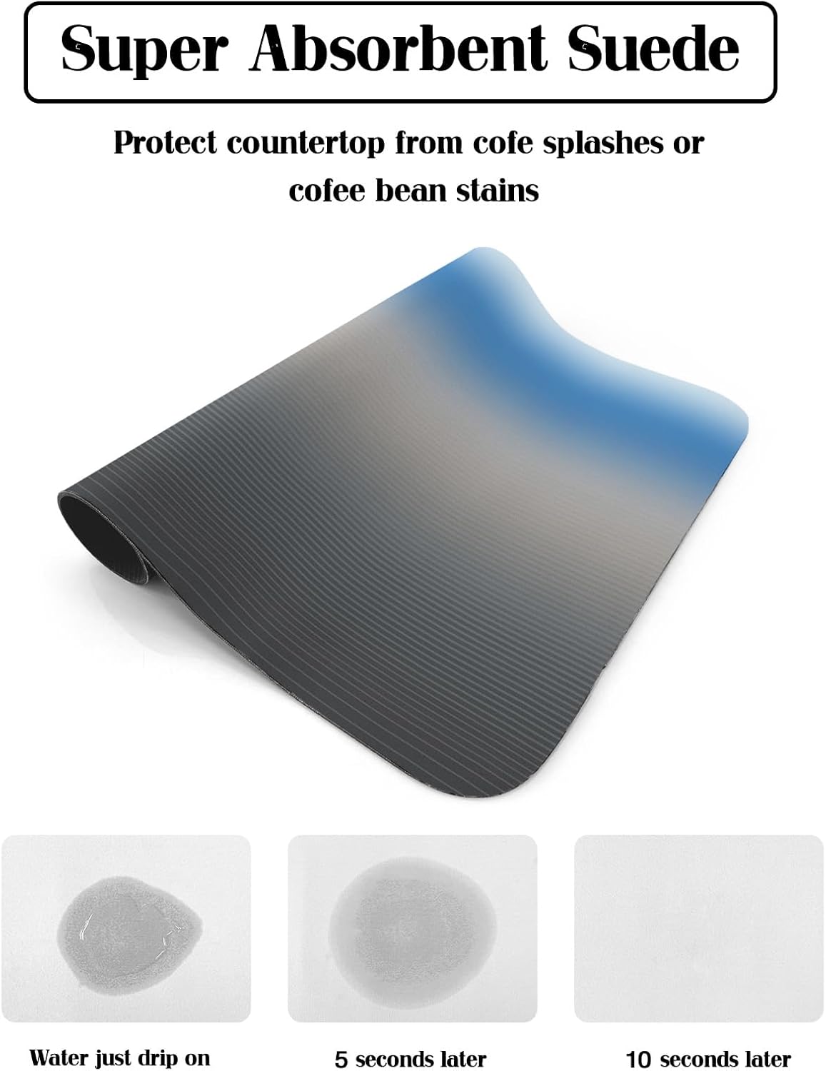 Blue Grey Ombre Dish Drying Mat for Kitchen Counter, Super Absorbent Quick Dry Coffee Bar Mat Pad Thin Diatomaceous Sink Mat Non Slip Dish Drainer Mat 16''x24'' Modern Geometric Striped Abstract Art