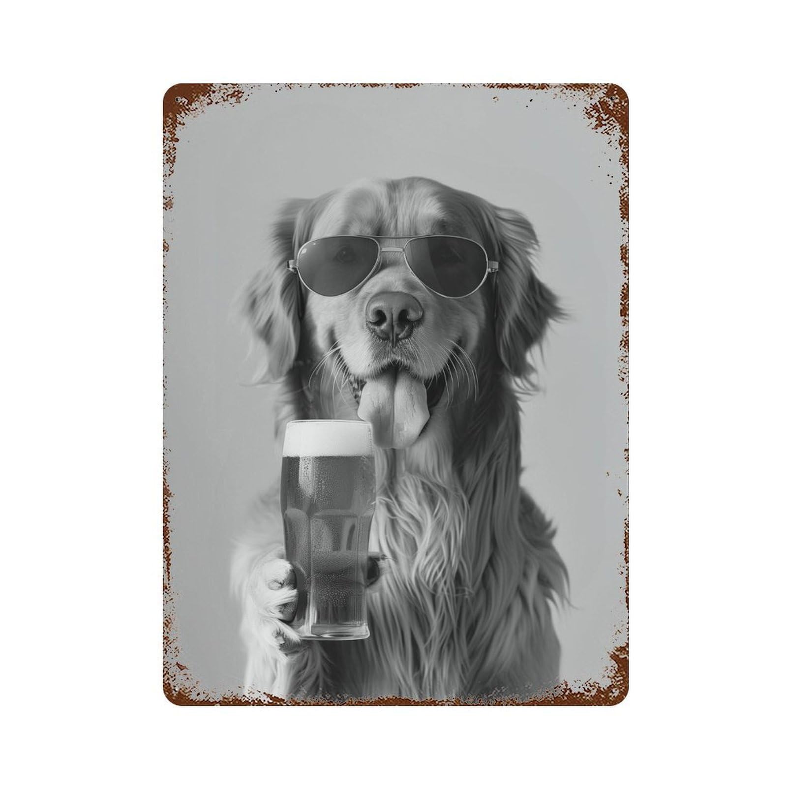 xiaoxiaoshen Golden Retriever Drinking Beer Pint Wall Decor Art Metal Tin Poster Modern Home Decor Art Home Bar Shop Decorations Vintage Sign 40x30cm