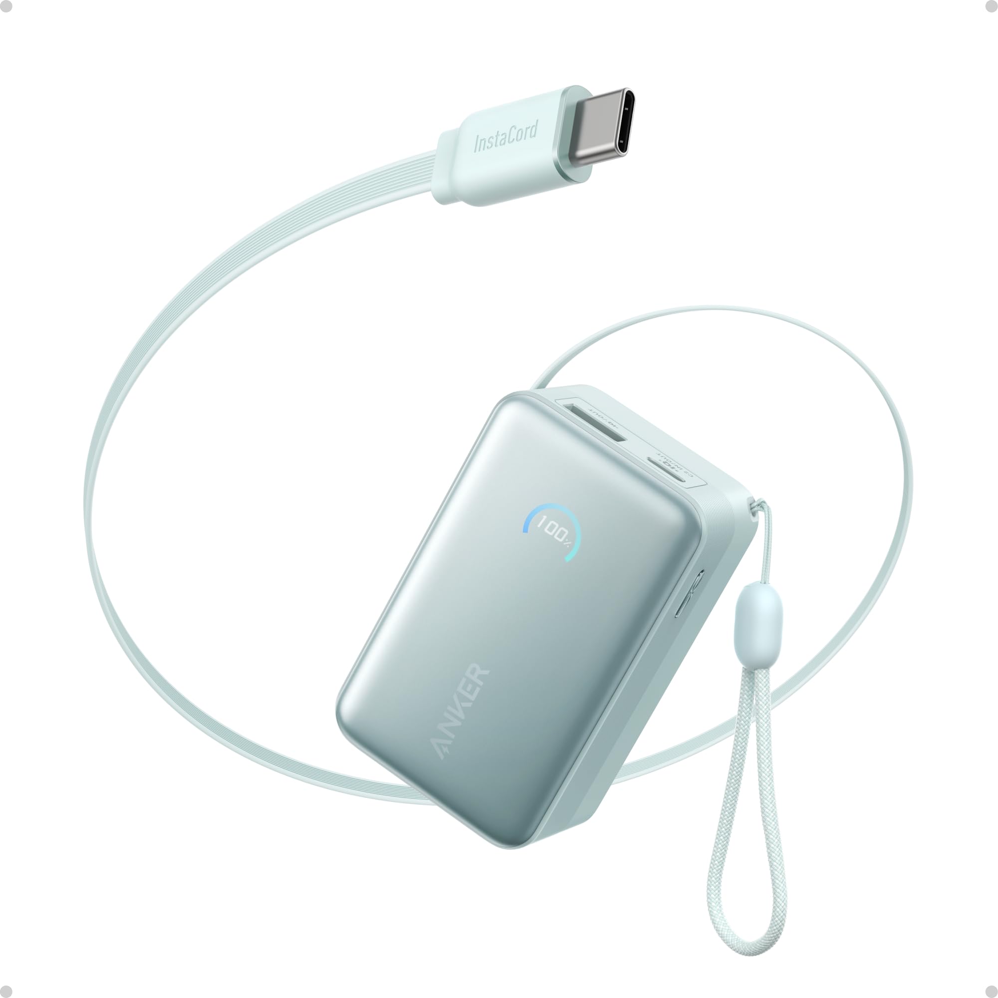 AnkerNano Portable Charger, 10,000mAh 45W Max Compact Power Bank, Travel Essential Phone Battery Pack with 2.3 ft InstaCord Retractable Cable for iPhone 17/16 Series, iPad, Galaxy, Pixel, and MoreClimatePartner certified