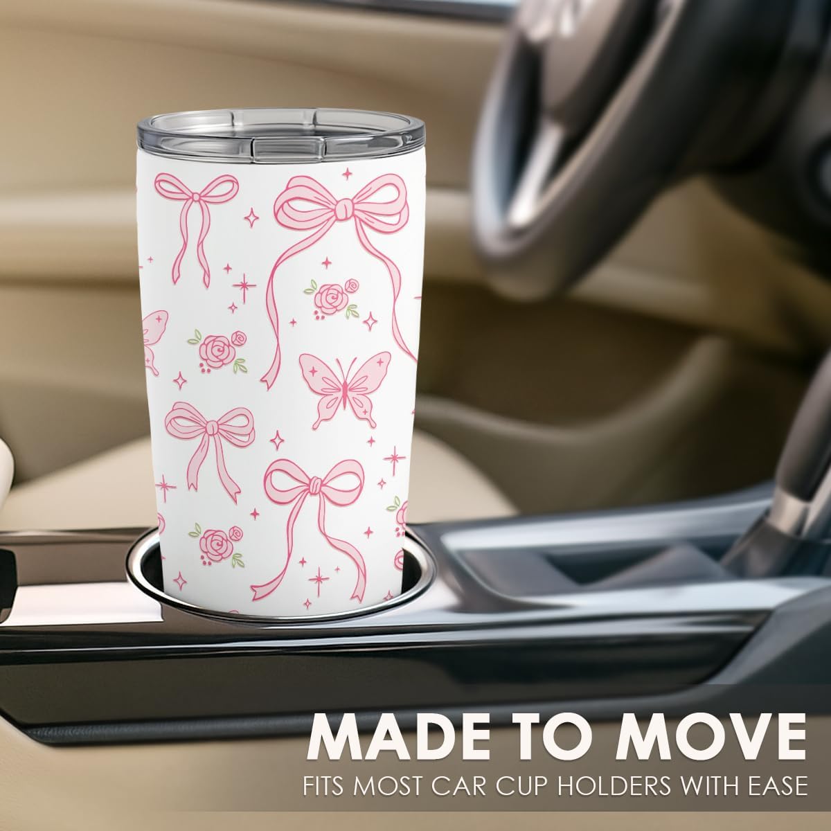 SANDJEST Bow Tumbler 20oz, Stainless Steel Travel Cup with Lid, Insulated Coffee Mug, Bow Gifts for Women Girls Friends Sisters on Birthday Christmas (White) - Image 6