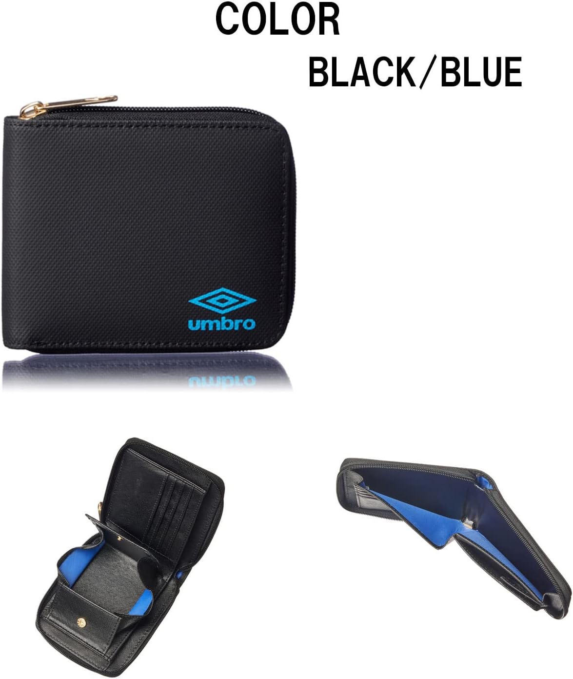 [アンブロ] メンズ 二つ折り 折財布ラウンドファスナー (Black/Blue)