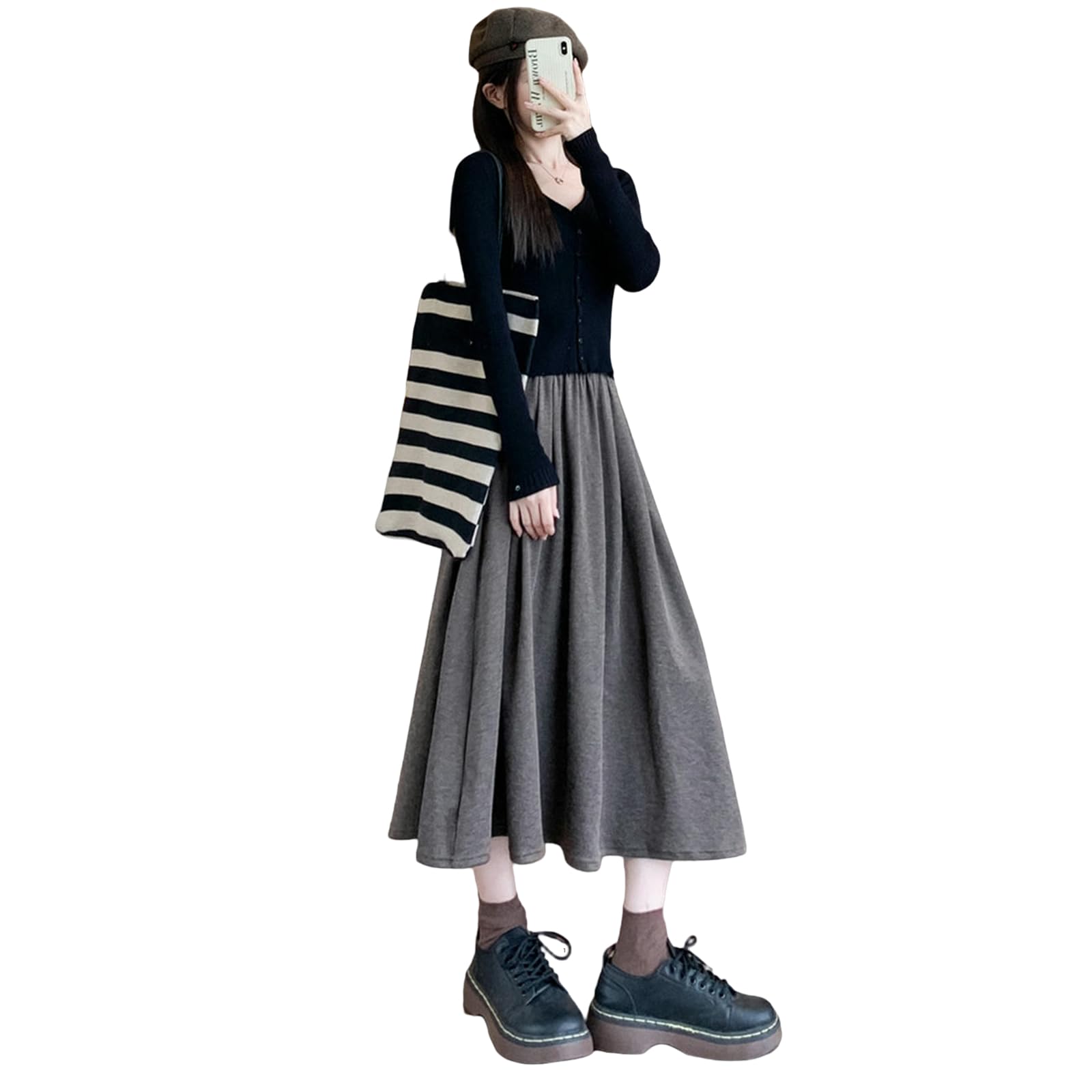 Röcke Hoch Taillierter Schlanker Strickrock Für Frauen Im Preppy Stil A-line Long Dress Frühling Herbst Saisonal Mode-c-m