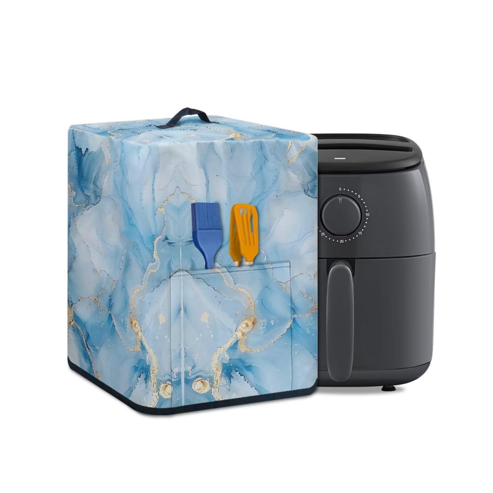 Kitchen Appliance Covers Blue Gold Marble Print Air Fryer Cover Stain Resistant Air Fryer Dust Cover with Pocket