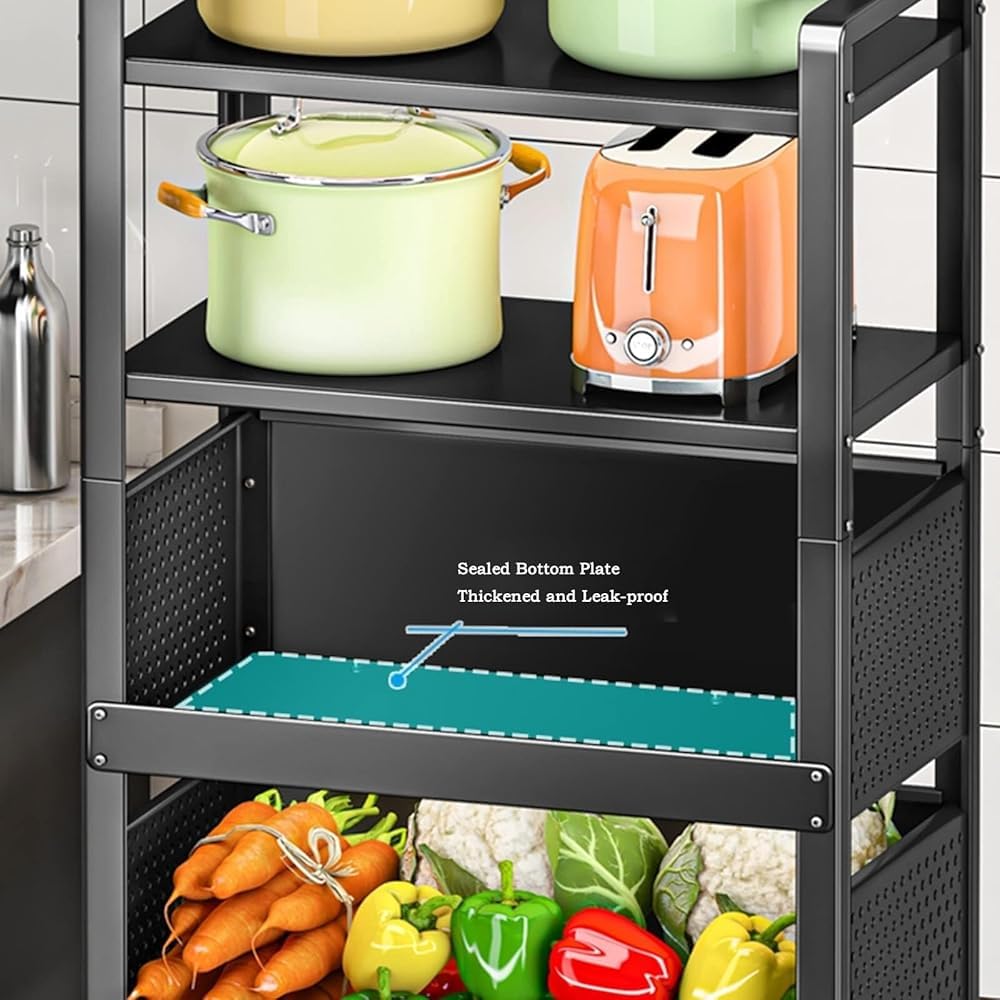 Carrito de cocina rodante de metal con ruedas para verduras y frutas, organizador de estantes multiusos