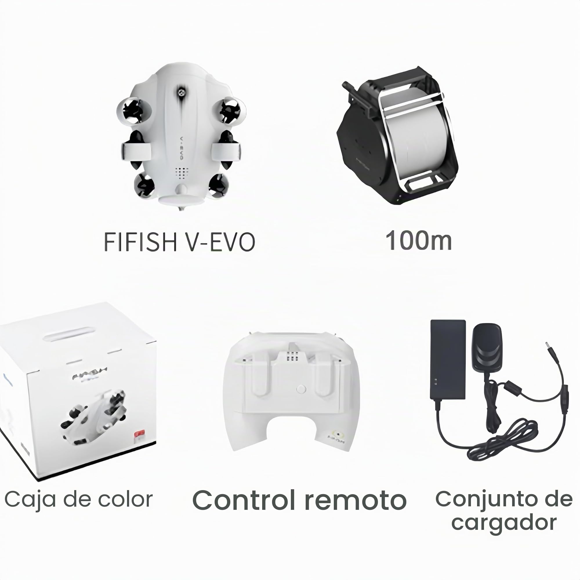 CAMOLECH FIFISH V-EVO 4K - Dron submarino con brazo robótico AI Vision Lock 360°, movimiento omnidireccional, 100 m, buceo bajo el agua ROV (juego estándar)