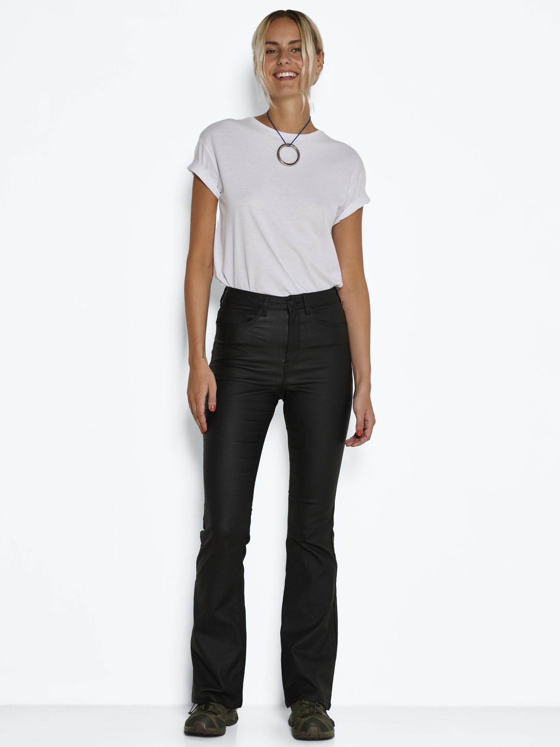 NOISY MAY Damen Nmsallie Hw Flare Coated Pants Noos Hose