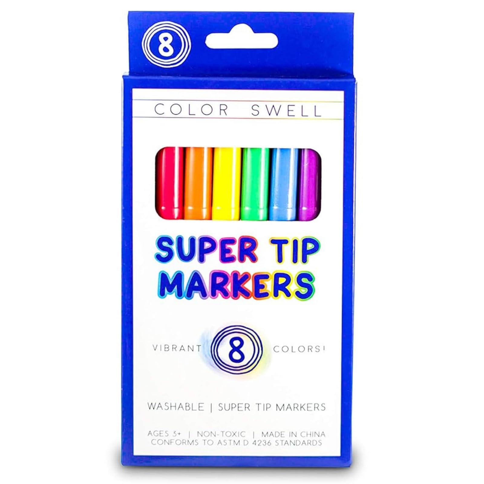 Color Swell Super Tip waschbare Marker, 8 Stück, leuchtende Farben