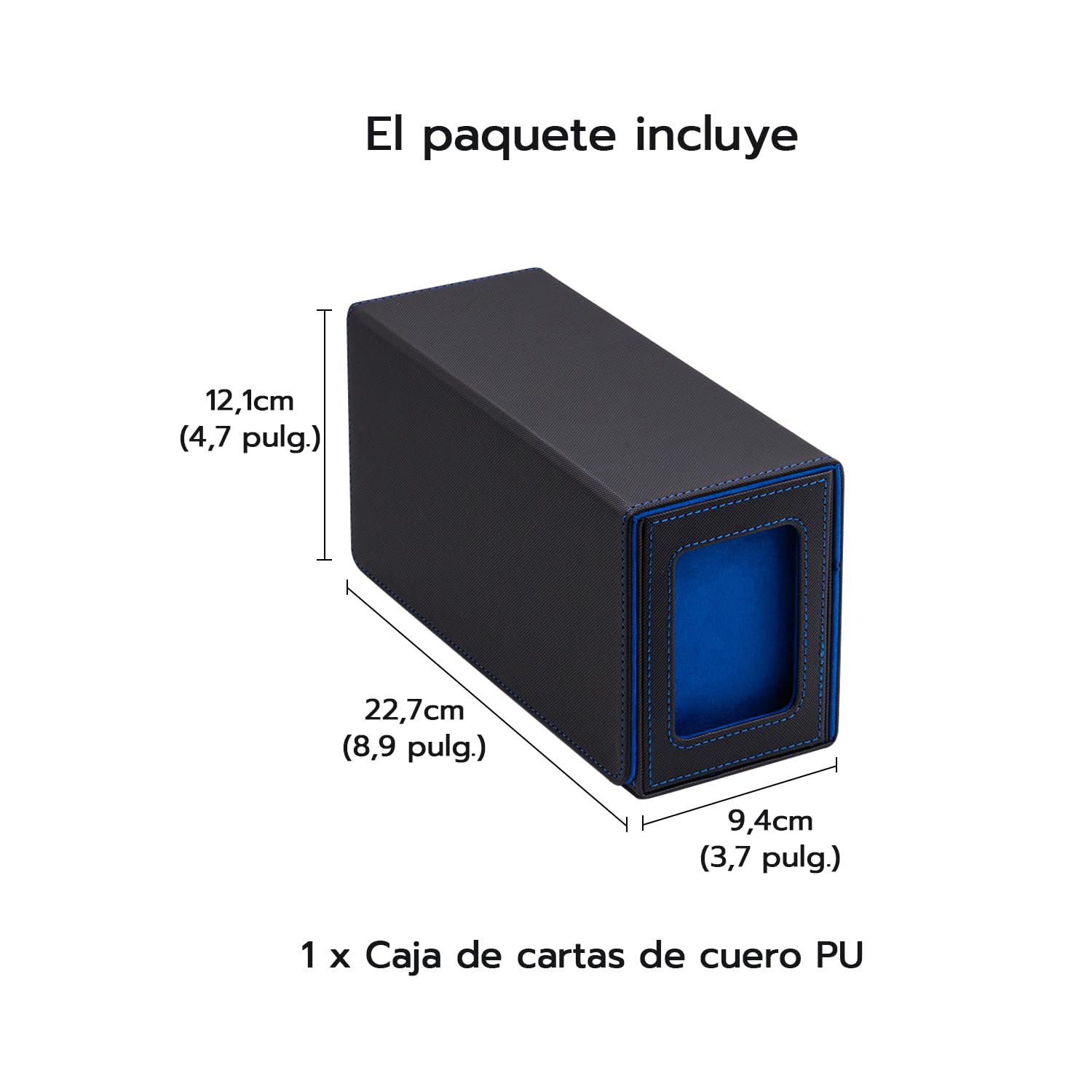 Caja De Tarjetas De Doble Capa para MTG, con Cajón De Dados, 2 Ventanas Laterales, Caja De Cubierta Magnética con Capacidad para Más De 300 Tarjetas para Tarjetas Commander TCG - Azul Negro
