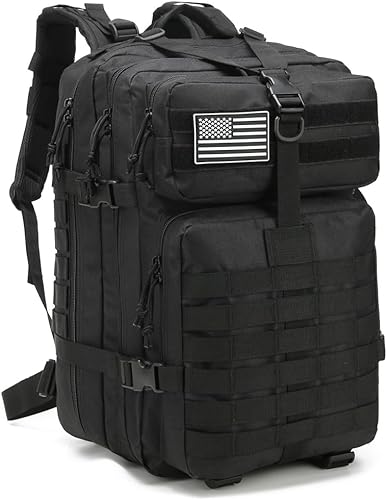 Miniatura 10 de VTACOUTV Mochila táctica militar W.Gun Holster, mochila de caza para hombres Army Molle Daypack 3-Day Pack W.Side Pocket, Negro -, Mochila táctica