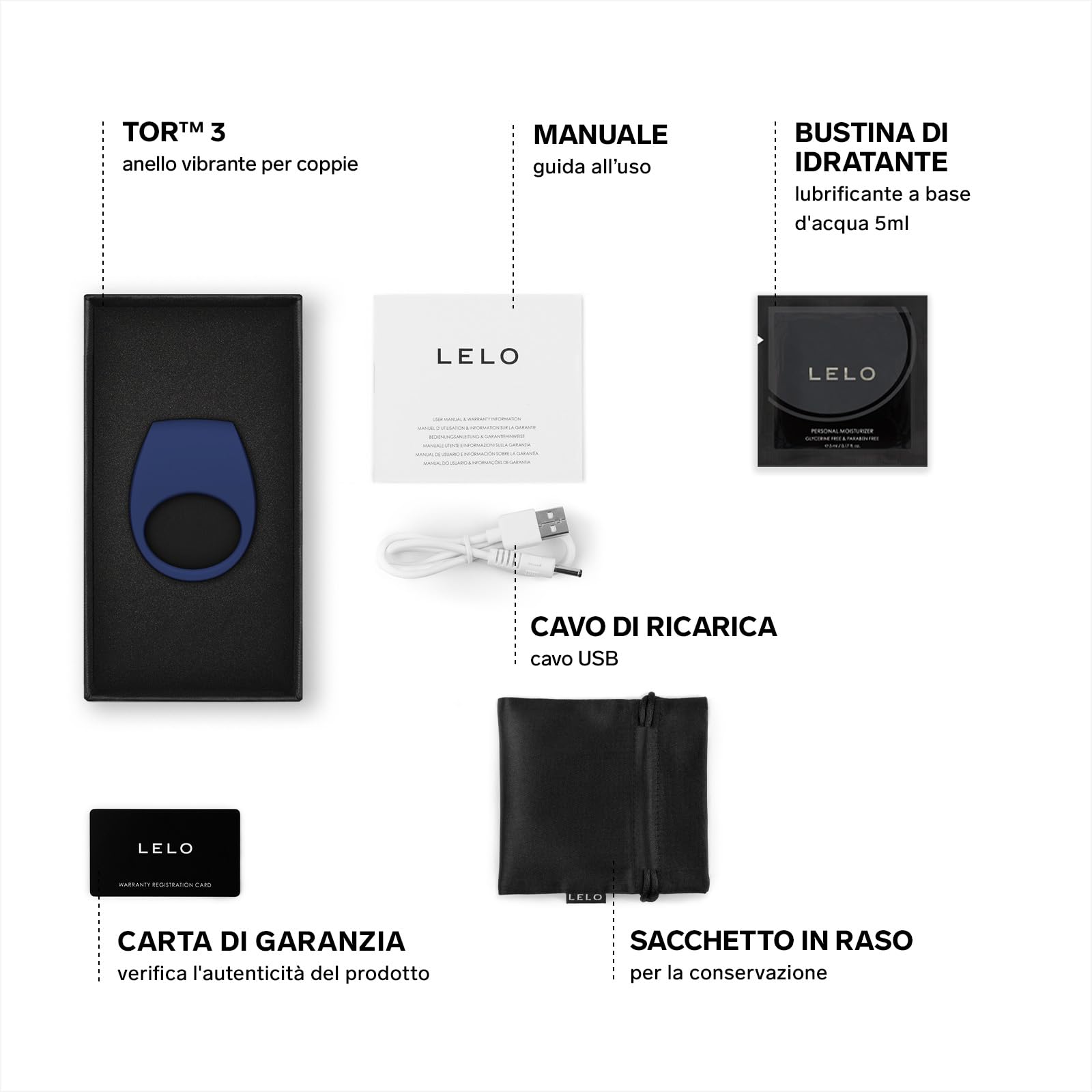 LELO TOR 3 Anello Vibrante, Connesso con l'App con 8 Impostazioni per una Sensazione Ottima, Base Blu