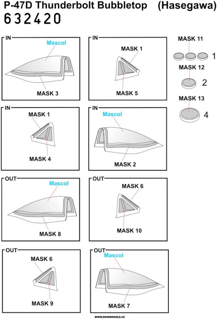 HGW Models 1/32 P-47D Sanderbolt Canopy Double Sided Paint Mask Seal (for Hasegawa) Masking Sheet for Plastic Models HGW632420