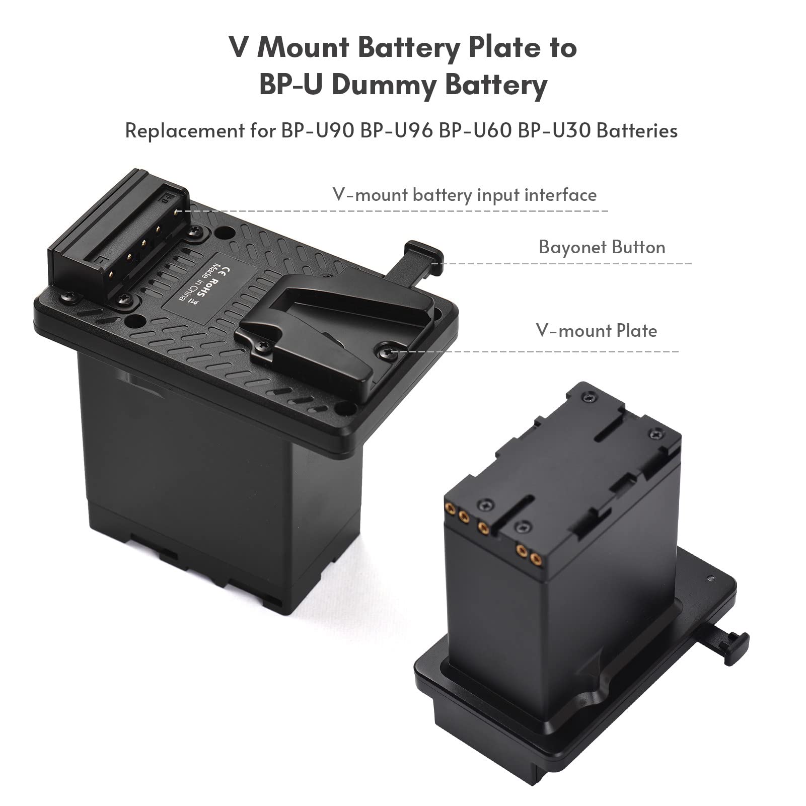 Alvin's Cables ALVINS V-MOUNT BATTERY TO BP-U Plaque d'adaptateur de conversion de batterie pour Sony PXW-FX9 FX6 FS7 FS5, PMW-300K1 PMW-EX1, remplacer BP-U90/U96/U60/U30