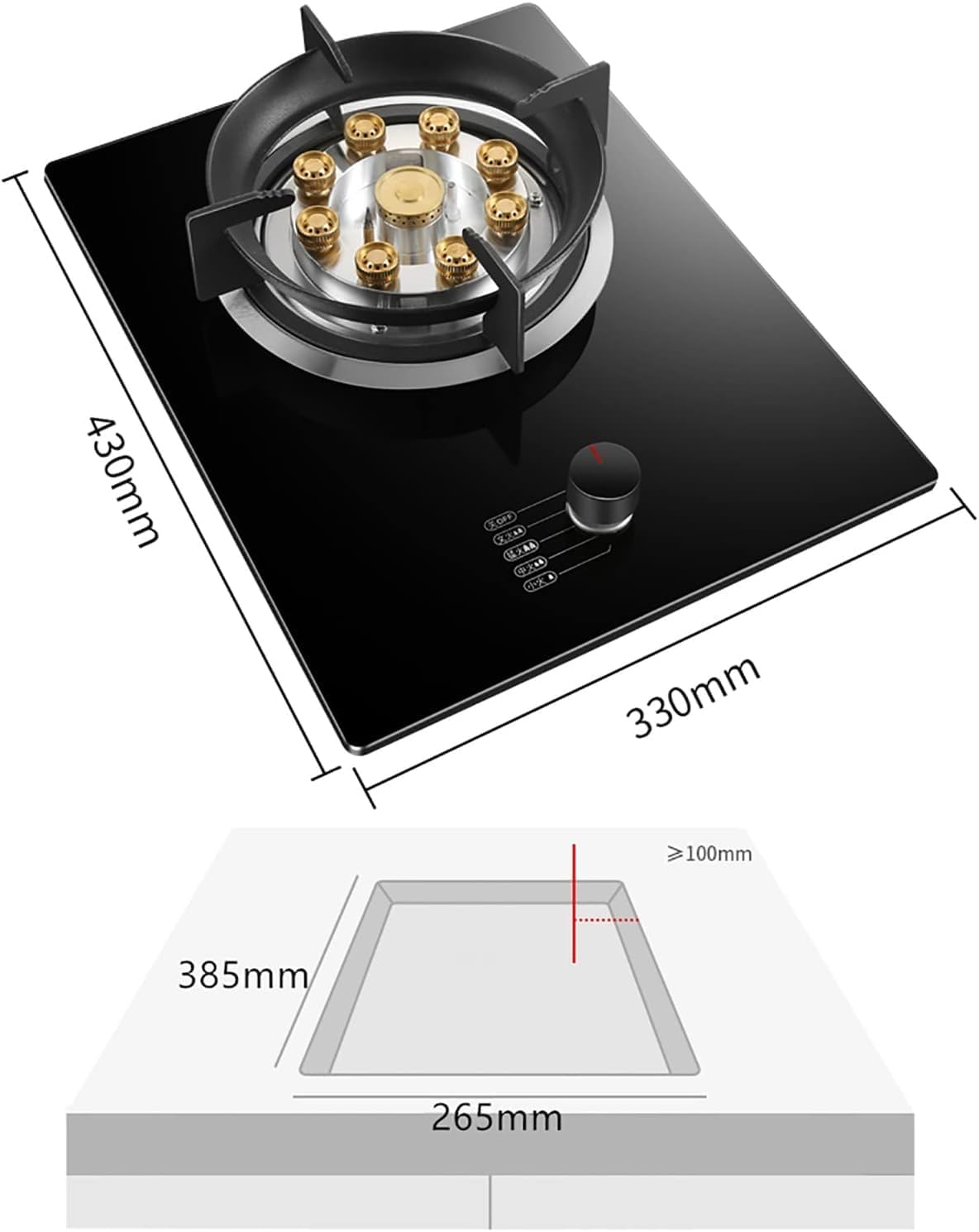 Mini Gas Stove Gas hob Built-in Gas Cooktop 5.2KW Glass Cooker Hob Black Glass Cooker with Child Knob & Flameout Protection [Energy Class A]