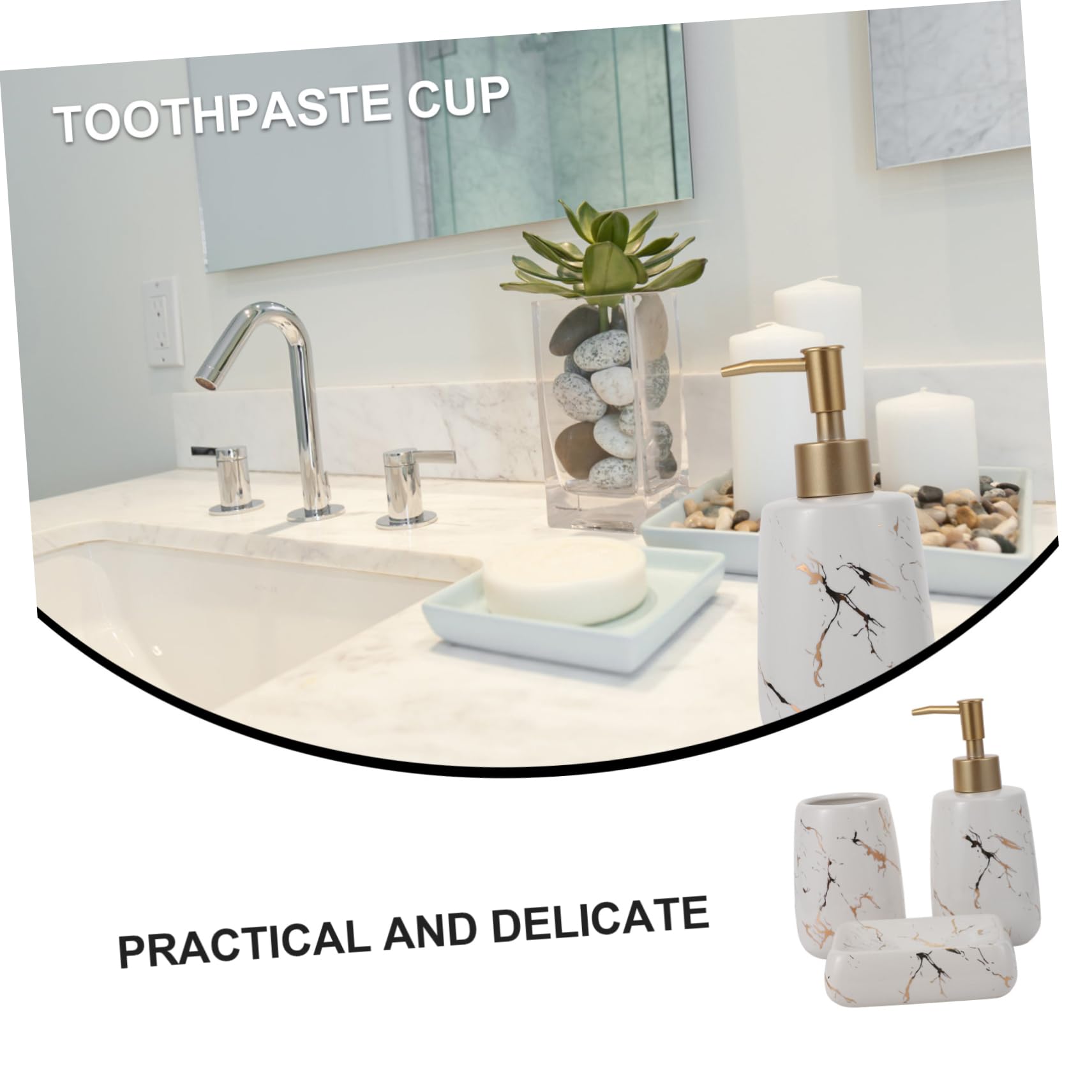 Ensemble de Salle de Bain 3 Pièces en Céramique Blanche, Style Marbre