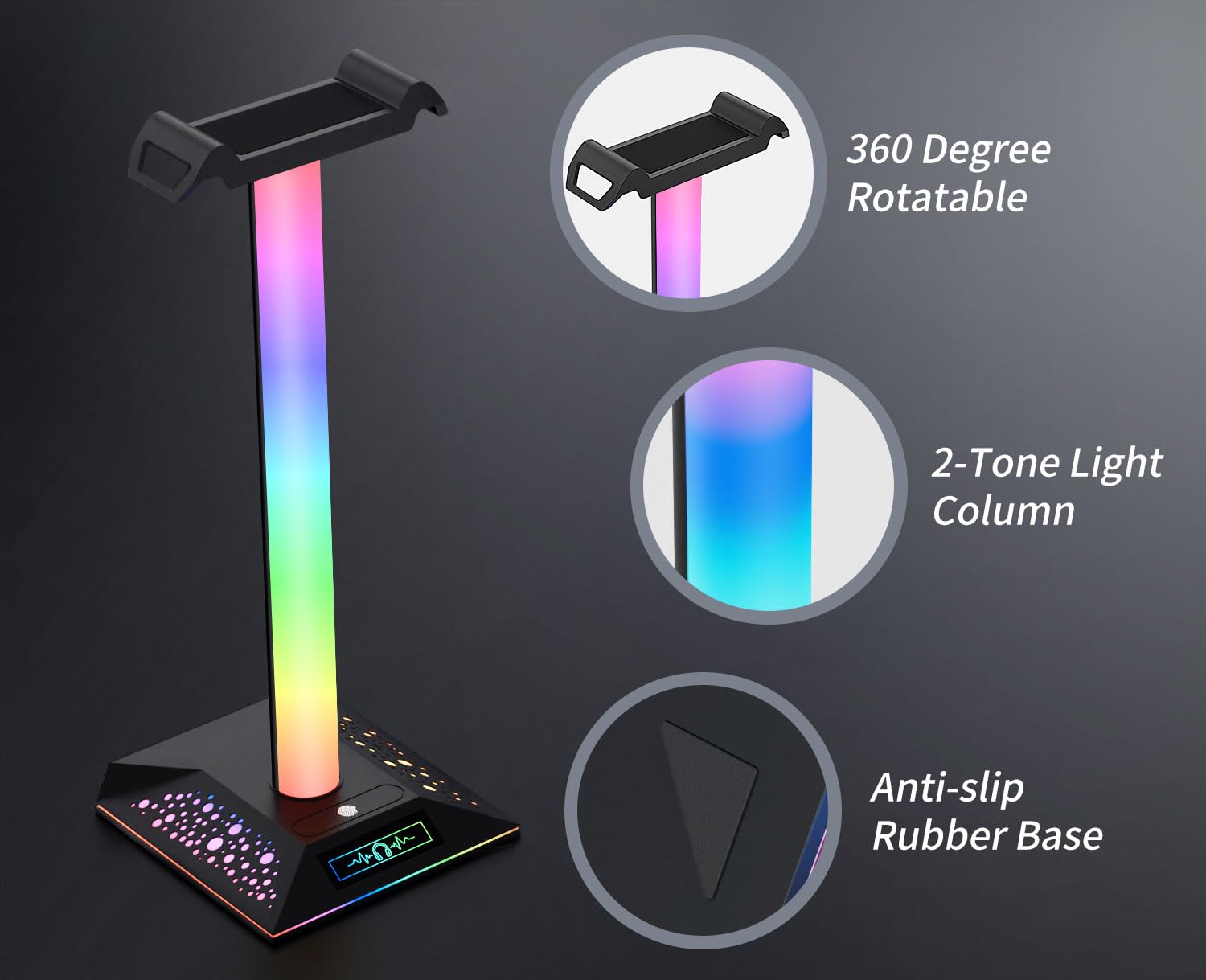 Supporto per cuffie da gioco RGB, supporto per cuffie a LED con 10 modalità di illuminazione, supporto per cuffie per ragazzi, accessori da gioco da scrivania per PC, regali per giocatori