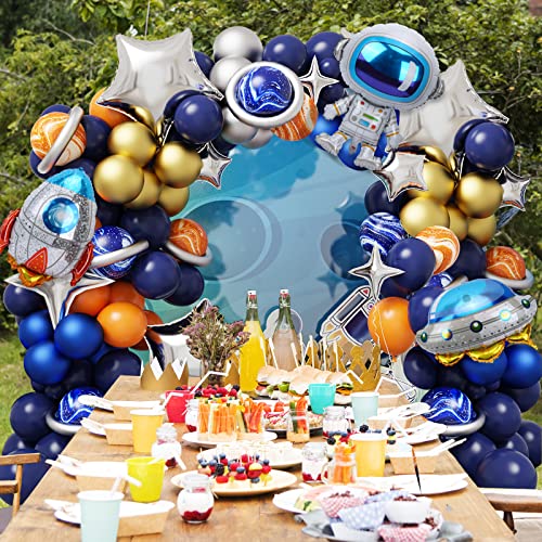 Rubfac 117Pcs Space Party Decorations Balloon Garland Kit, Universe Space Planets Party Supplies Ufo Rocket Astronaut Navy Blue Silver Foil Latex Balloons For Boys Kids #TOP5