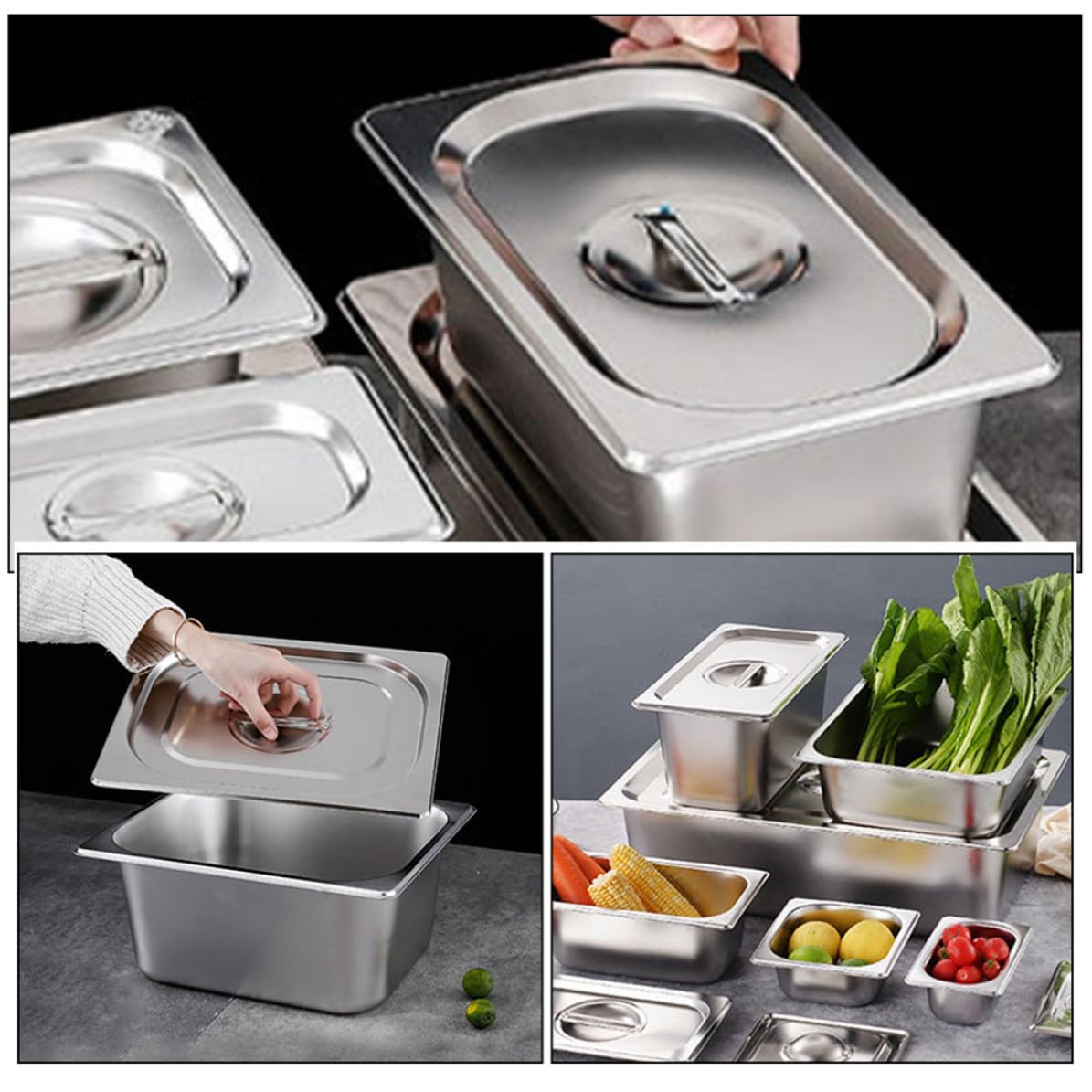 Reutilizables y Fáciles de Limpiar Juego de 2 Bandejas Rectangulares de Acero Inoxidable Plata Ideales para Servir Buffet y Catering para Servir Buffet y Catering