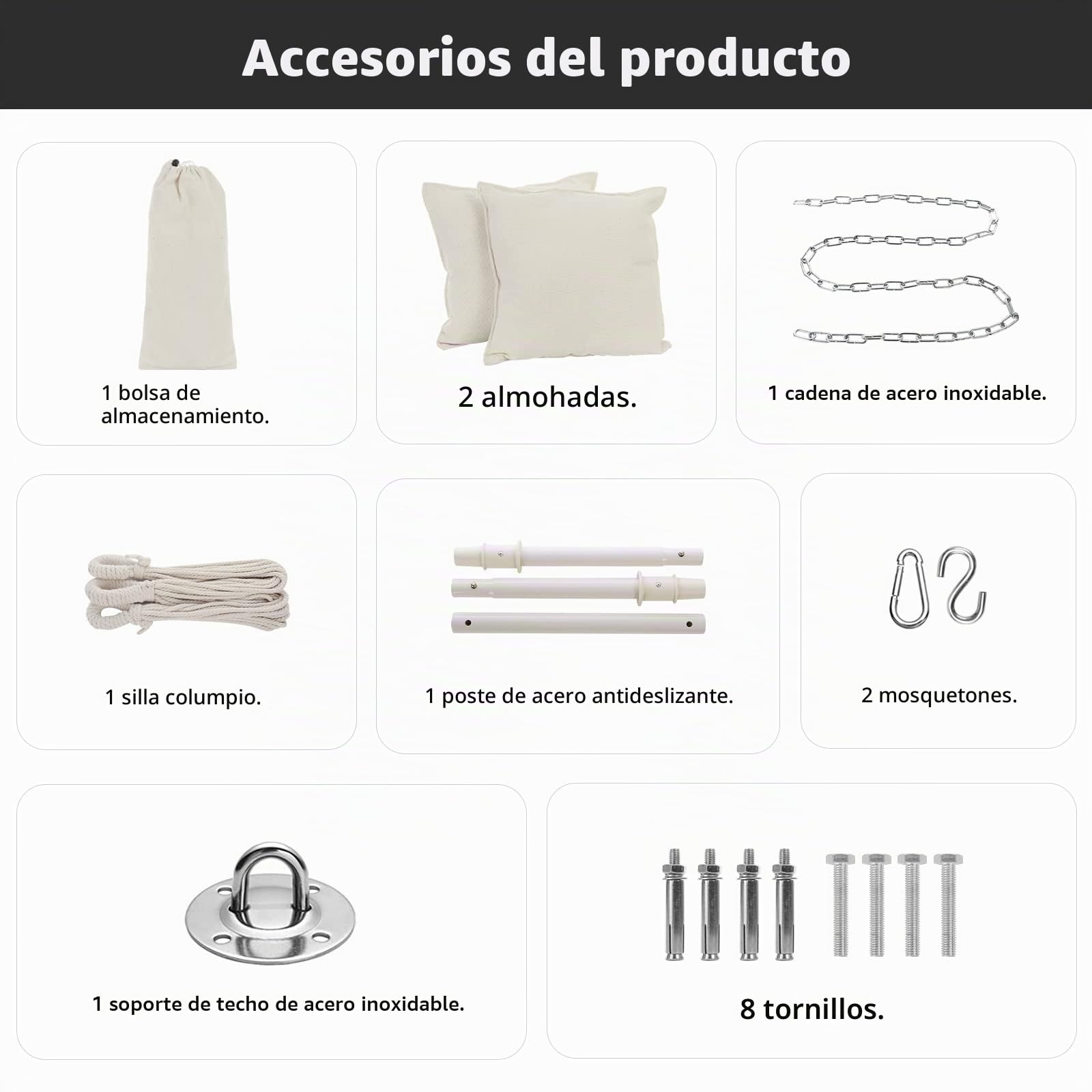 Goutime Silla Columpio Silla de Hamaca Grande de algodón Suave con Dos Cojines Almohada con Bolso Interior/Exterior/Dormitorio terraza jardín balcón 330 LB (Gris) | Sillón balancín con capacidad máxima de 150 kg para balcón, jardín, patio, dormitorio, gri