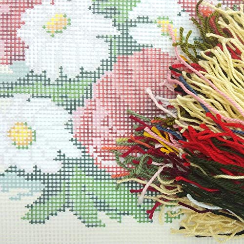 Image of Brvsk Floral Embroidery Kit for Adults and Beginners - Poppies and Daisies 16″ x 16″ with Clear, Precise Printed Design on Cotton Canvas; Includes 2 Needles, Yarn, and Easy-Read Chart