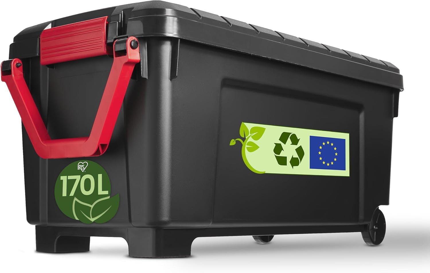 Iris Ohyama, Malle, Boîte de rangement plastique, avec Couvercle et Clips de fermeture, 170L, A l'unité, Empilable, Roues, Sans BPA, Grenier, Cabanon, Garage, SIA-​1000, Noir