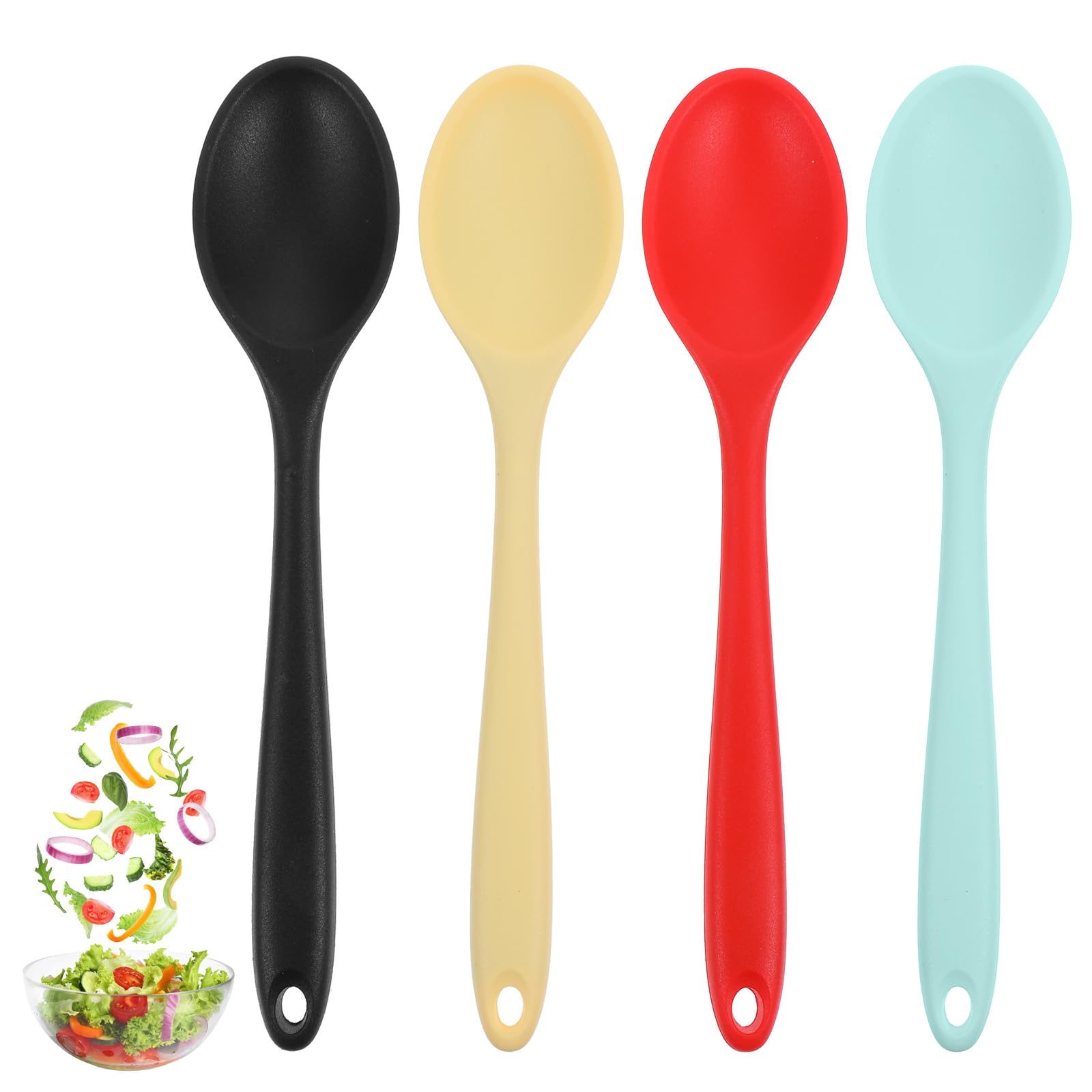 Classicseali 20 X 3,6 cm Backlöffel, 4 Stück Kochlöffel Silikon Klein | Antihaft Rührlöffel Bunte für Backen und Rühren, Small Silicone Spoon für Kochen, Backen, Rühren (Mehrfarbig)