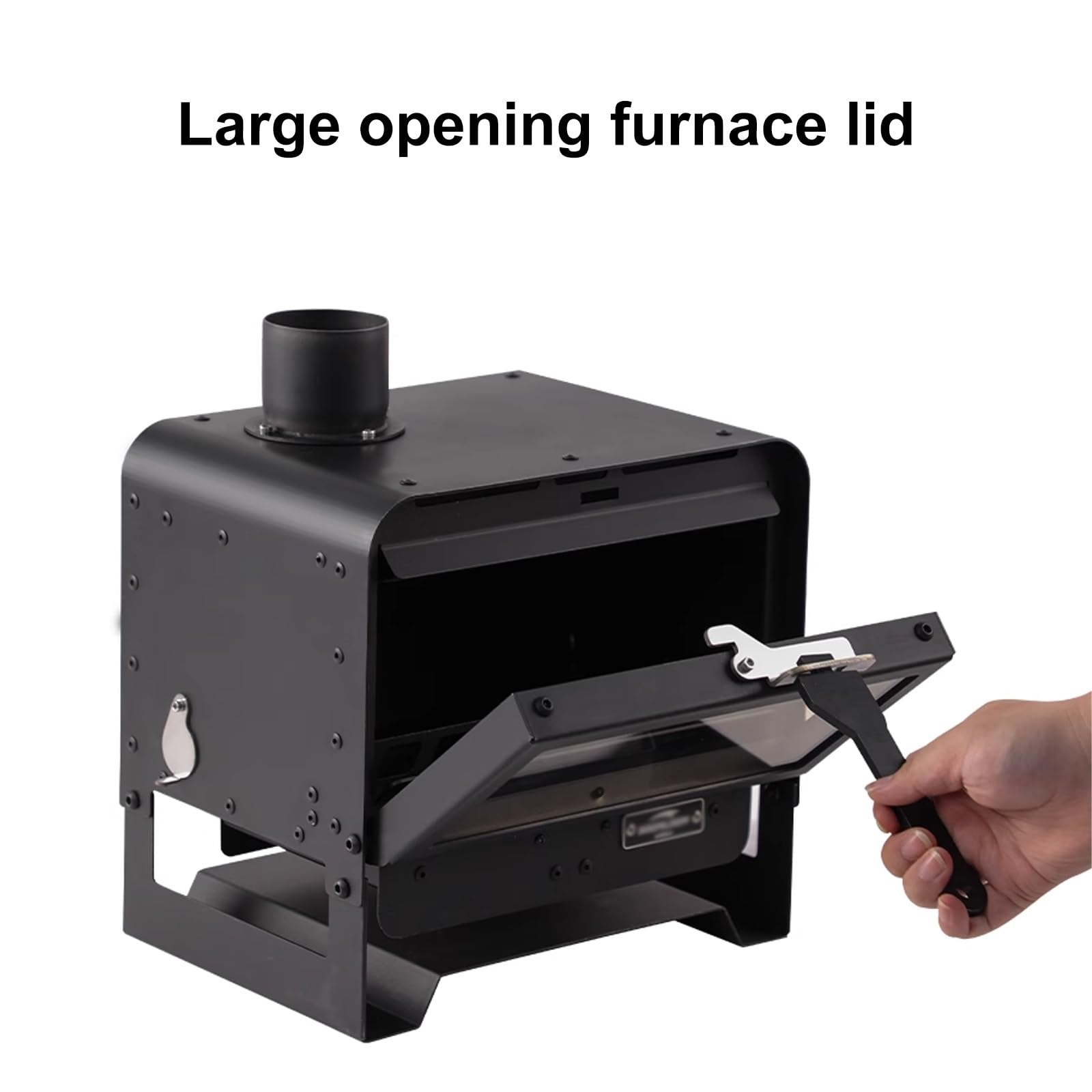 Stufa a Legna da Campeggio Materiale in Acciaio Al Carbonio Vetro Microcristallino Mini Stufa a Legna Portatile Bordi Arrotondati Adatto per Campeggio e Tende