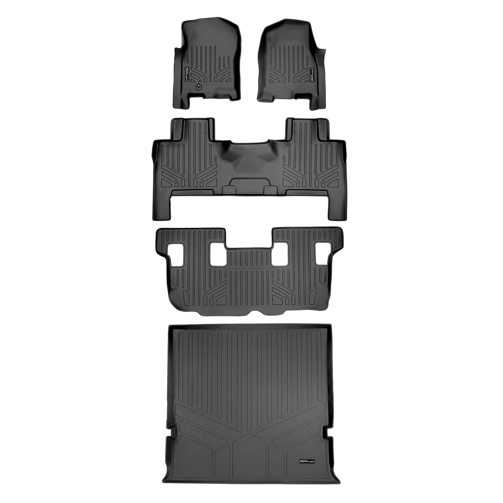 SMARTLINER Floor Mats and Cargo Liner Behind 2nd Row Set Compatible with 2007-10 Expedition/Navigator with 2nd Row Bench Seat or Console