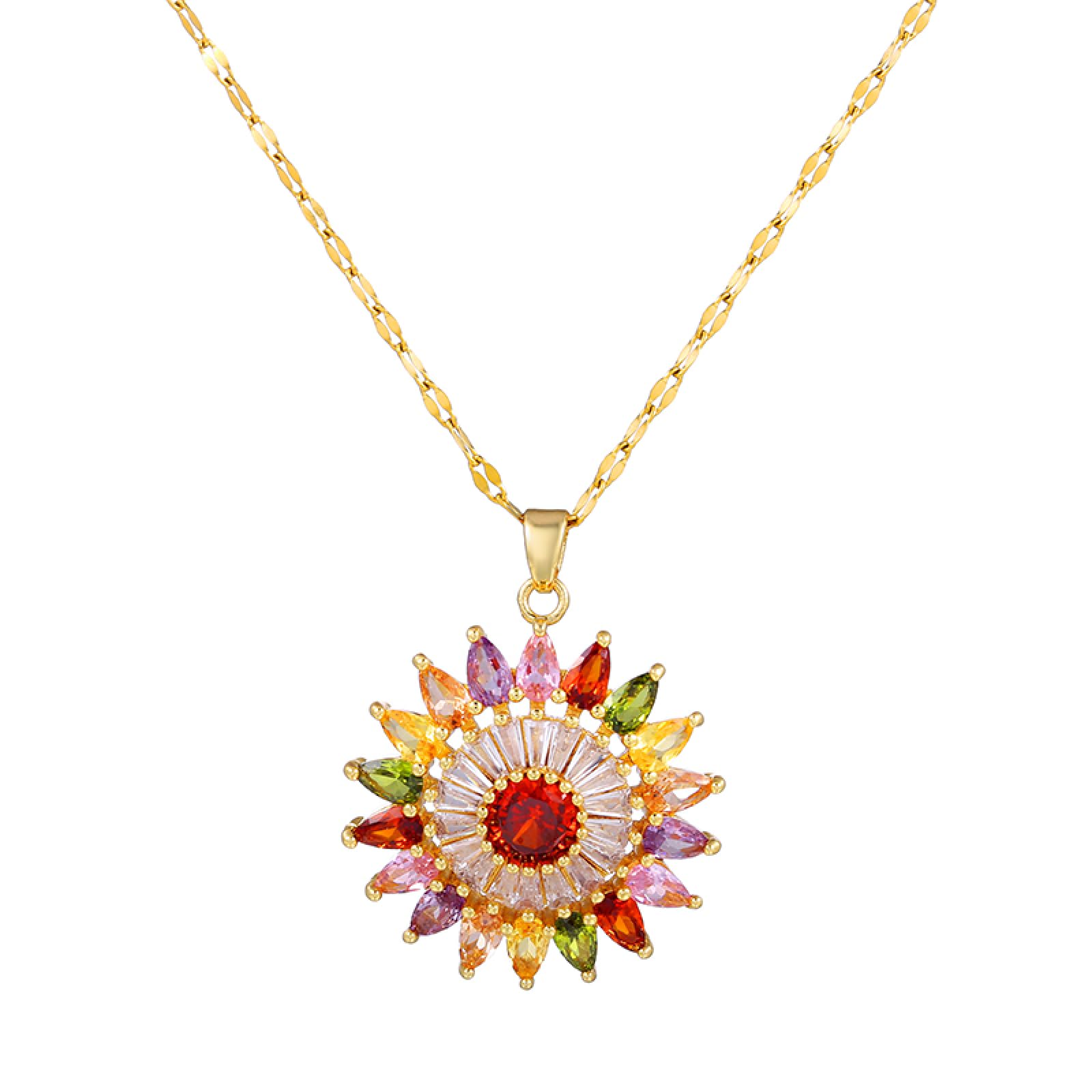 Collier tournesol en acier micro-incrusté de strass colorés durables - 7