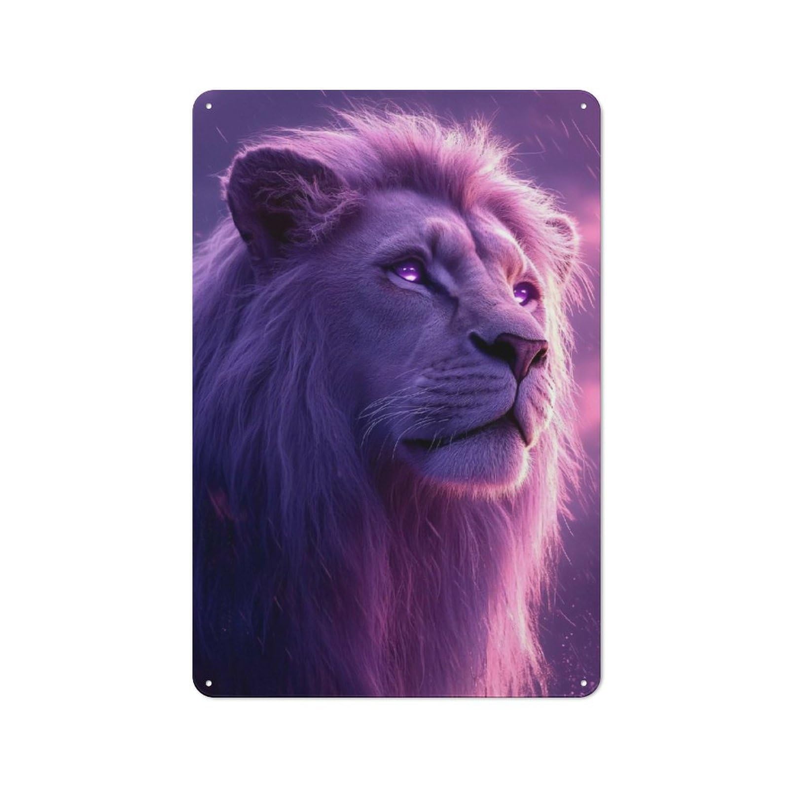 Junmoney Style-16 Retro Metal Plaque 30X20cm Featuring Purple Lion Portrait For Workshop Wall, For Metal Sign Collectors, For Garage And Workshop Walls