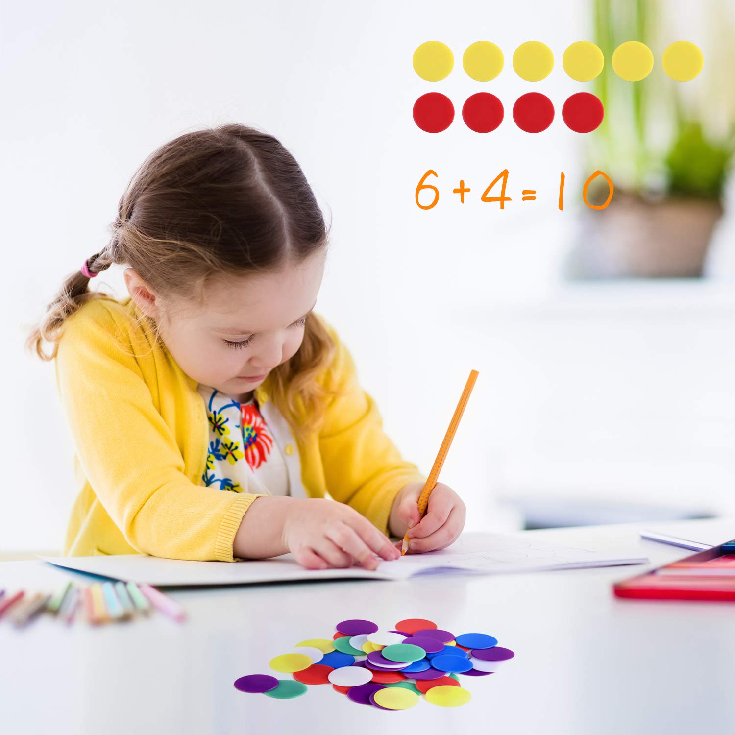 Coopay 900 Pieces Counters Counting Chips Plastic Markers Mixed Colors for Bingo Chips Game Tokens, Contain White, Blue, Green, Yellow, Red, Purple Colors