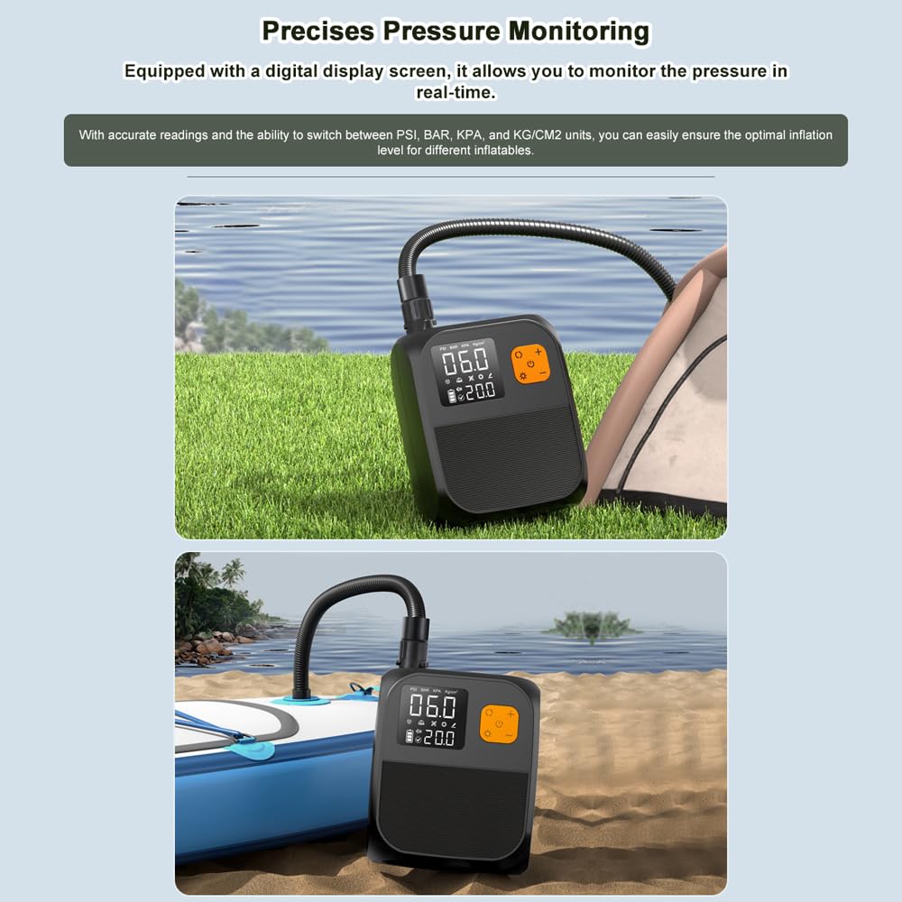 TFixol Pompe à pagaie portable 25 PSI haute pression électrique A Compresseur Pompe Power Bank avec 6 buses et lumière pour bateau gonflable Planche de surf Stand Up Paddle D A Mattr Anneaux de