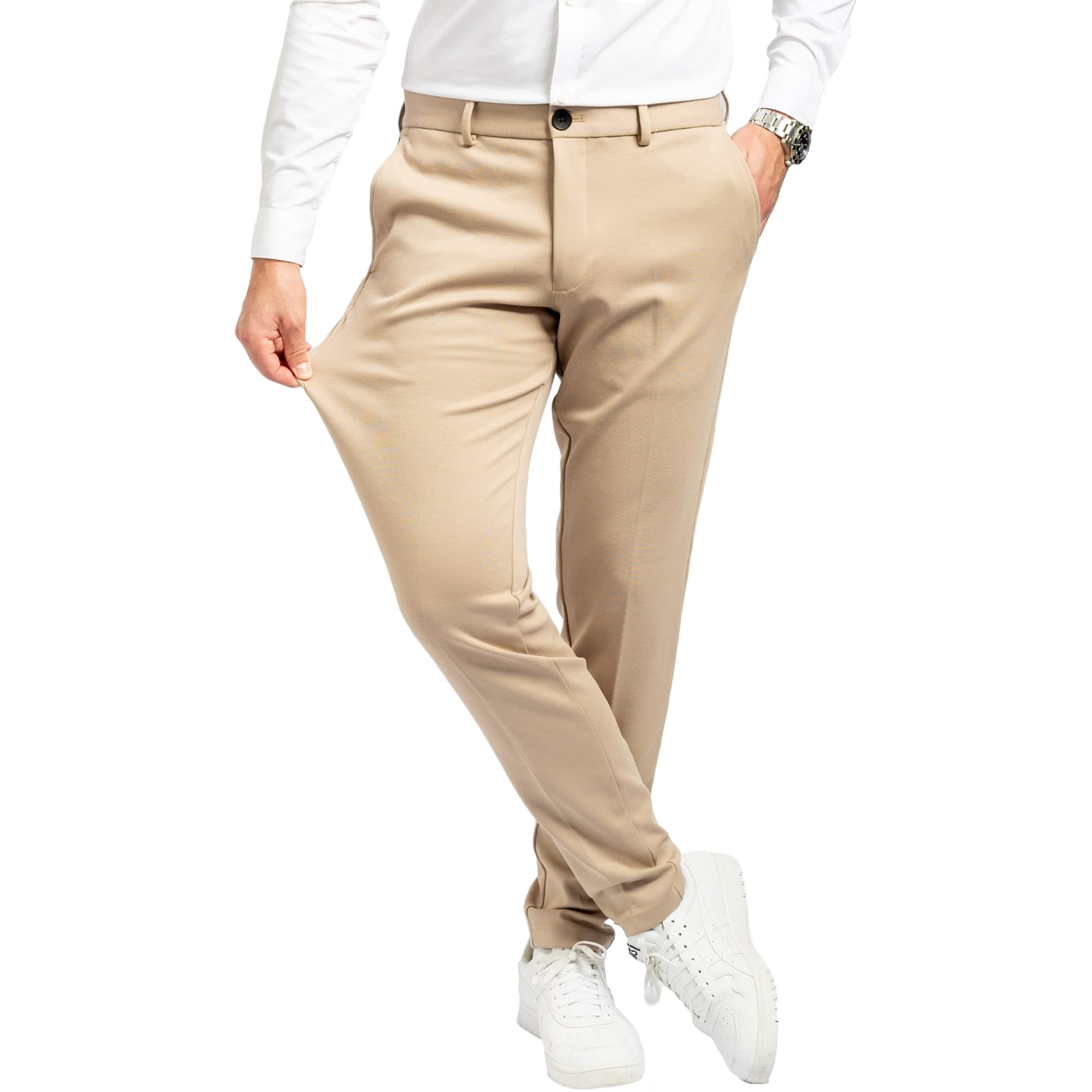 Performancebroek voor heren, slim fit, stretch, comfortabele en moderne herenbroek met stretch voor pakken, zakelijk, casual, golf, kantoor