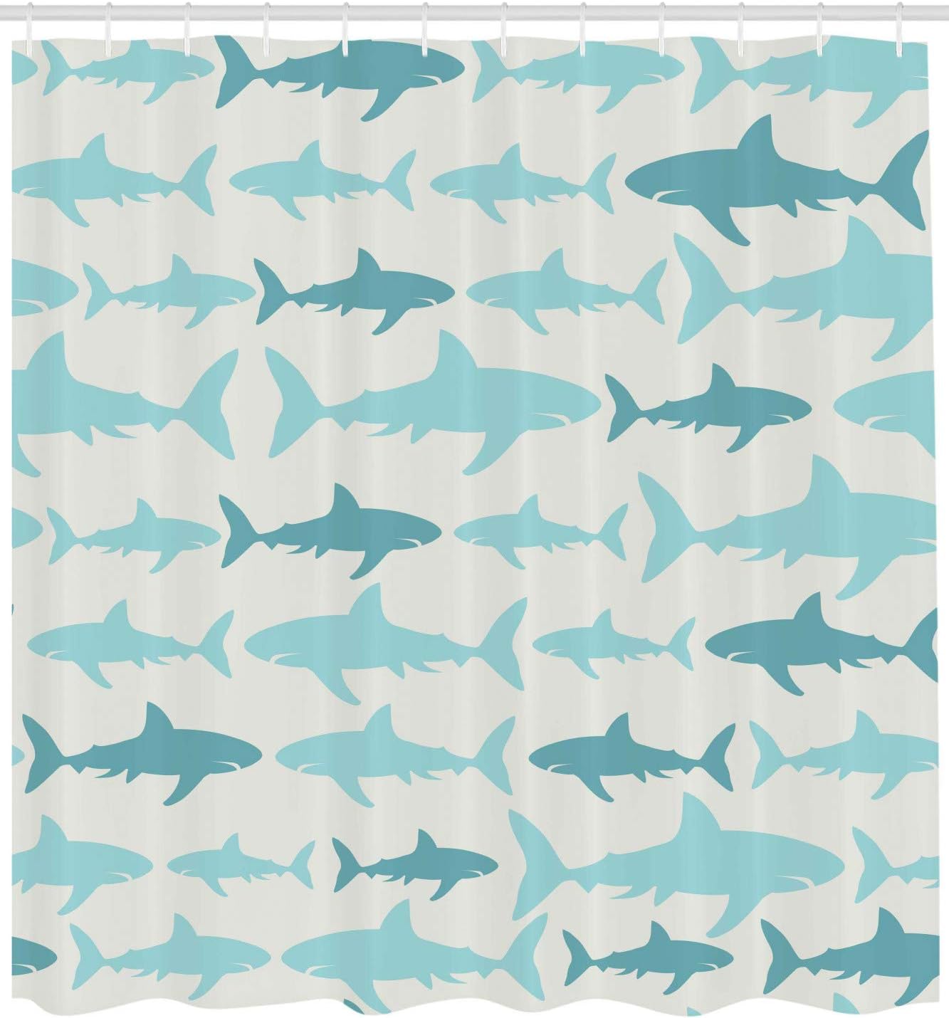 Ambesonne Sea Animals Shower Curtain, Monochrome Shark Illustration Fashion Maritime Illustration Aquatics, Cloth Fabric Bathroom Decor Set with Hooks, 69" W x 70" L, White Blue
