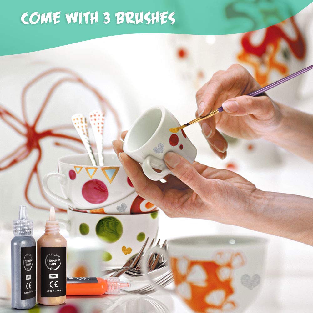 RATEL Ceramic Paint Set, 12 x 22ml Water Resistant Porcelain Paint with