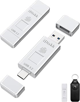 iDiskk SSD 256GB 500MB/S Fingerprint Encryption High Speed Flash Drive Photo Stick for iPhone 15/15 Plus/15 Pro/15 Pro Max,USB C iPad, MacBook,Laptops,Android &PC,ONE-Click Backup Photos &Videos