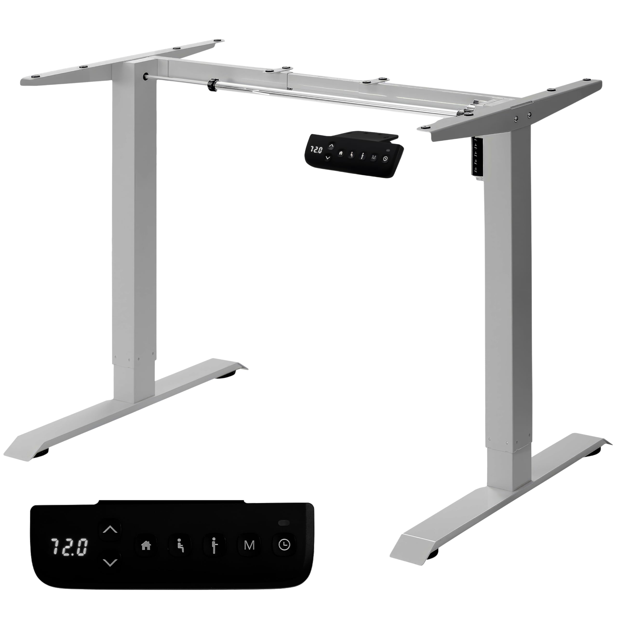 unycos - Marco de Escritorio Elevable Eléctrico con Motor Individual, Función de Memoria y Anticolisión, Ajustable en Altura 72-121cm y Ancho 90-140cm, Mesa de Ordenador para 80 kg (Gris, Core One)