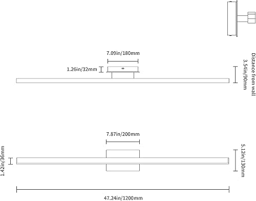 Miniatura 6 de JOOSSNWELL - Lámpara LED de tocador de 47.2 pulgadas, moderna iluminación de baño, sobre el espejo, luces de pared de aluminio, 30 W, 6000 K