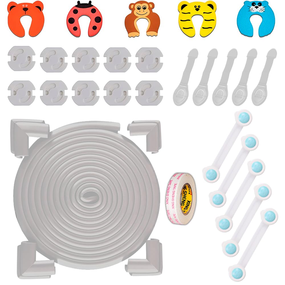 Kit Seguridad Bebes Niños - 6 Metros Cinta Acolchada - 8 Protectores Esquinas Espuma - 5 Topes Puerta - 5 Cierres Seguridad Armarios – 5 Cierres Seguridad Cajones. Blanco Marfil (Blanco)
