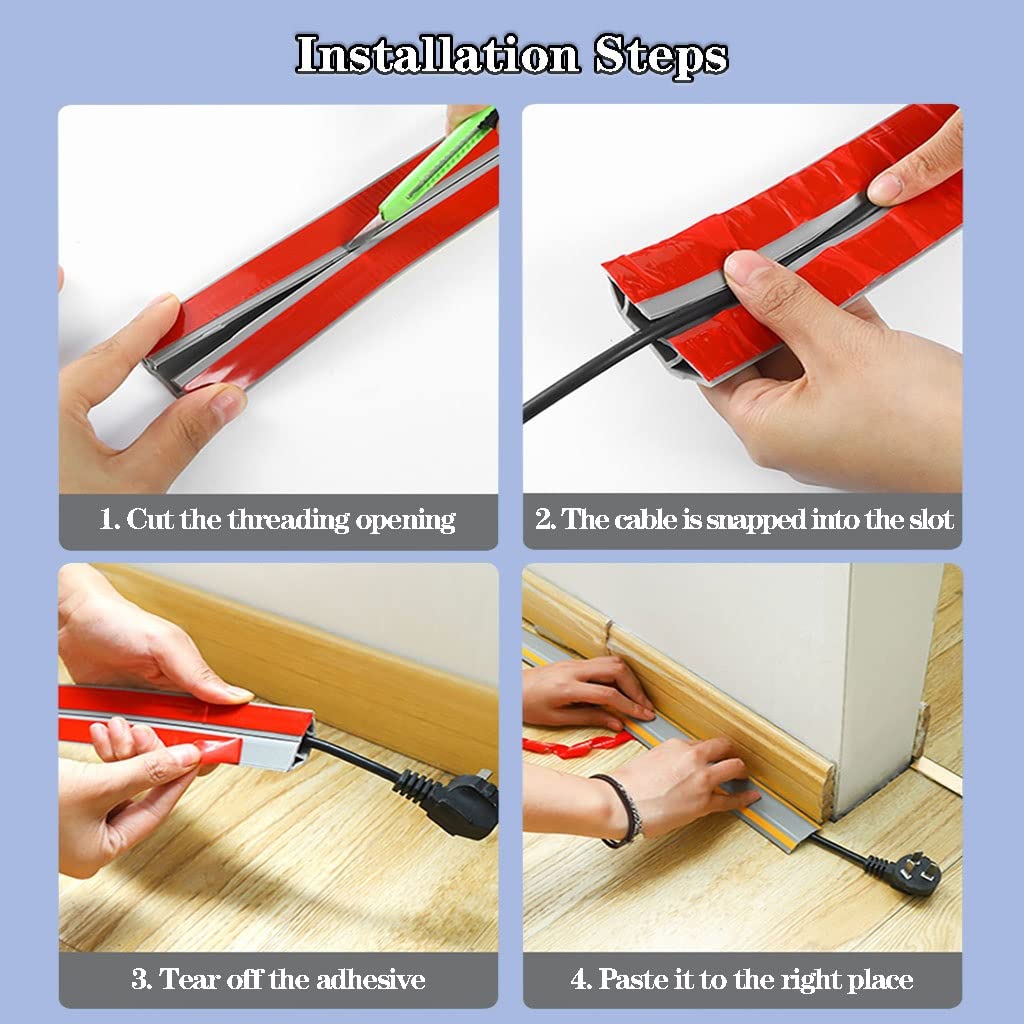 Canalina Cavi Pavimento Calpestabile per Ufficio, Canalina Passacavi Muro Adesiva,Protezione per Cavo per Pavimento in PVC Resistente per Pavimento (Color : Red, S : 10m)