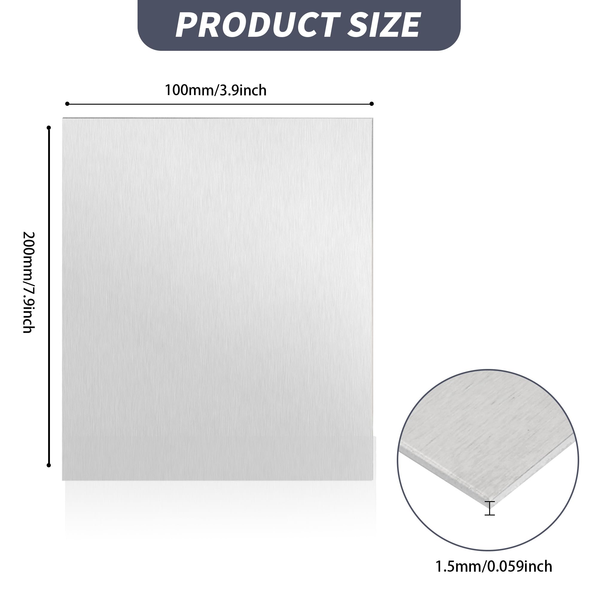 Lot de 4 plaques en acier inoxydable 304, 100 x 200 x 1,5 mm, plaques de calage en acier inoxydable pour cuisine, bricolage, artisanat, industrie, machines
