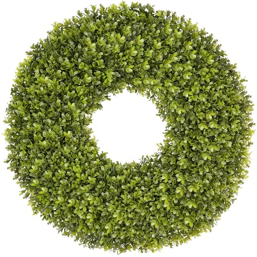 Image of DDHS 23''Boxwood Wreaths for Front Door,Artificial Spring Wreaths for Farmhouse Wedding Green Year Round Indoor Outdoor for Fall Summer Christmas Wreath Home Decorations-Green