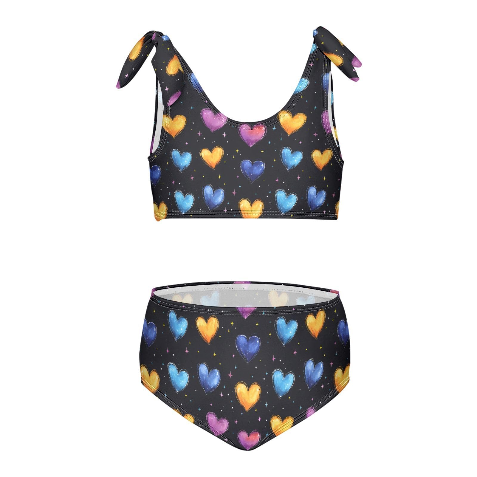 Colorful Hearts Girls Two Piece Tankini Swimsuits Summer Bathing Suit Beach Swimwear Set, 5-6T