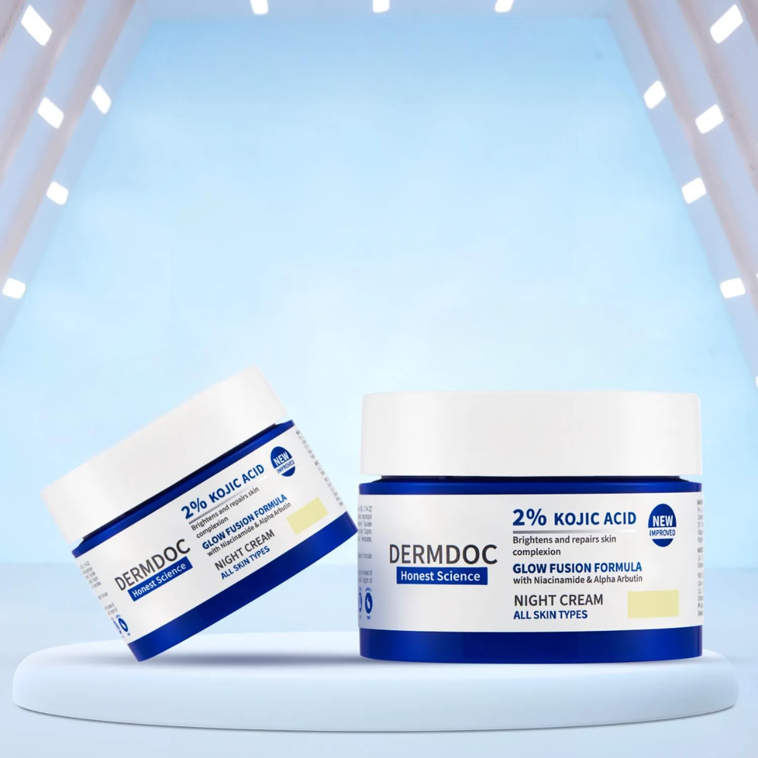 DERMDOC 2% Kojic Acid Night Cream 50g & 25g with Niacinamide & Alpha Arbutin for Glowing, Brightening Skin, Dark Spot Reduction & Anti-Aging Pack of Two