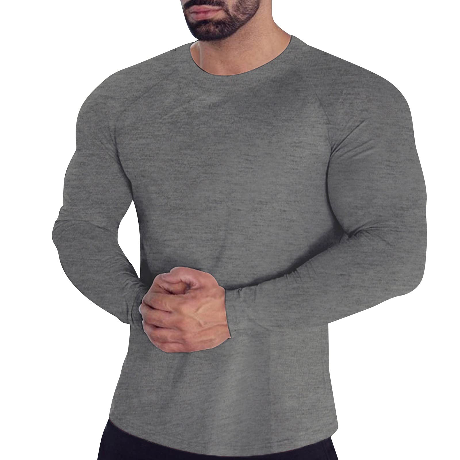 GenericMens Long Sleeve Tees Muscle Slim Fit Gym Workout Sports Stretchy Sweatwear Blouse Tops Quick Dry Wicking Moisture T Shirts