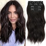 Clip in Extensions 40cm Braun 4 Teiliges Set wie Echthaar Haarverlängerung Haarteile Clip in Extension Lang Locken Synthetisch Haarteile Zopf für Damen 6# 054B