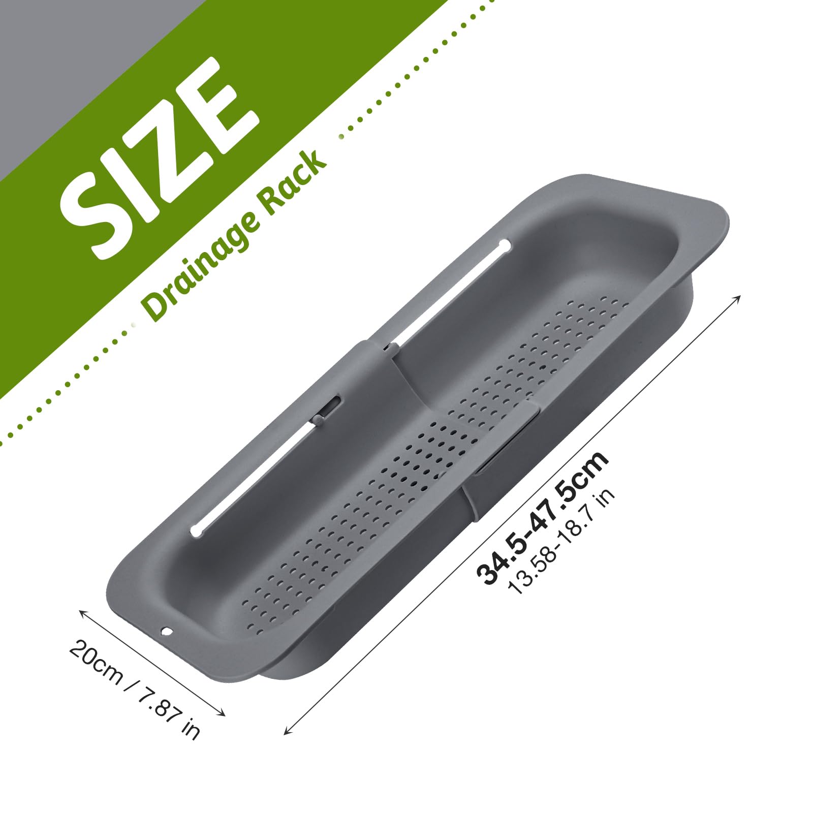 MumdoYAL Colador de Fregadero expandible - Material PP Apto para Alimentos - Orificios de Drenaje eficientes - Soporte de Secado rápido para vajilla - Fácil de Limpiar y Duradero. (Gris Oscuro)