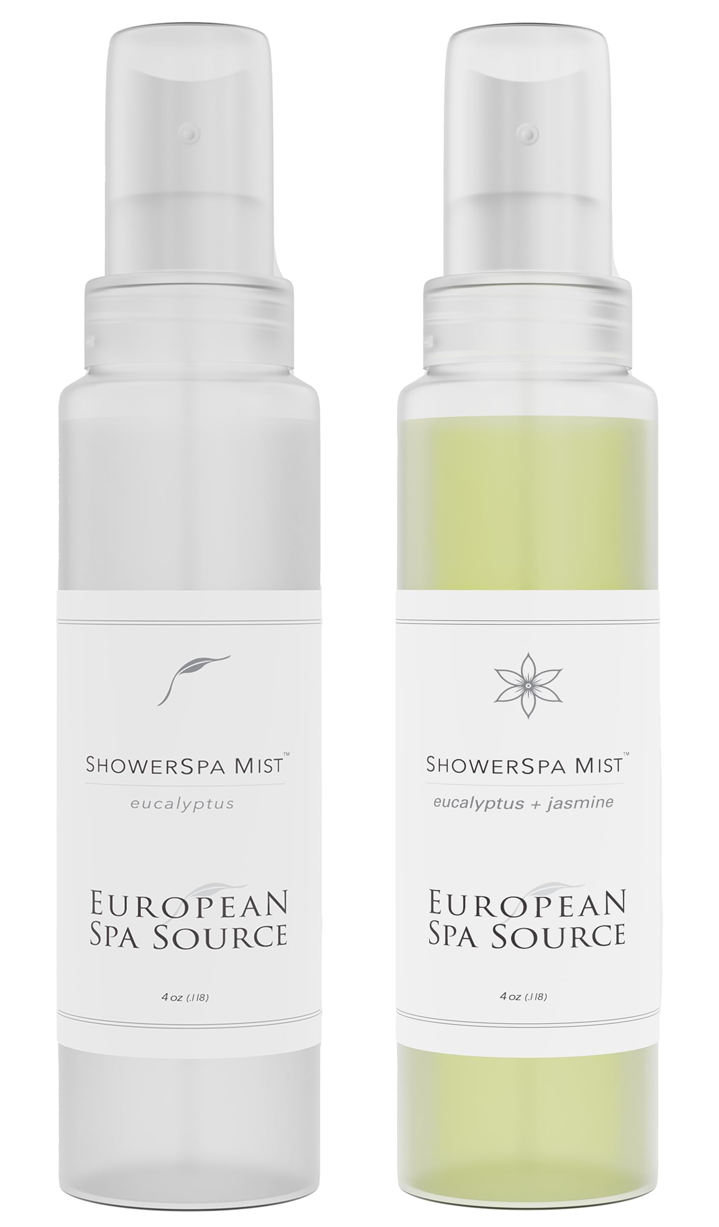 European Spa SourceShowerSpa Mist Spray Bundle (Classic Eucalyptus & Jasmine + Eucalyptus) for Aromatherapy, at Home Spa Experience, Sinus Congestion Relief, and Tension Relief, 4 fl oz. (Each)