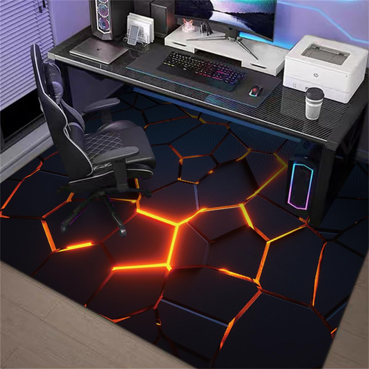 Highdi Office Chair Mat, Gaming Chair Mat for Hardwood & Tile Floor, Technology style Scratch Resistant Non-Slip Washable Desk Carpet for Home Office (Red lava,120x140cm)